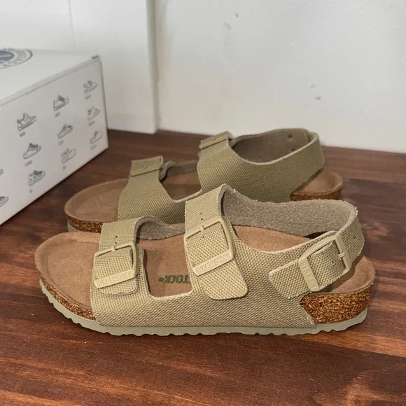 Birkenstock Kids Milano Kids Vegan Sandals Faded Khaki Buckle Straps Sz 1-1.5 - Picture 6 of 12